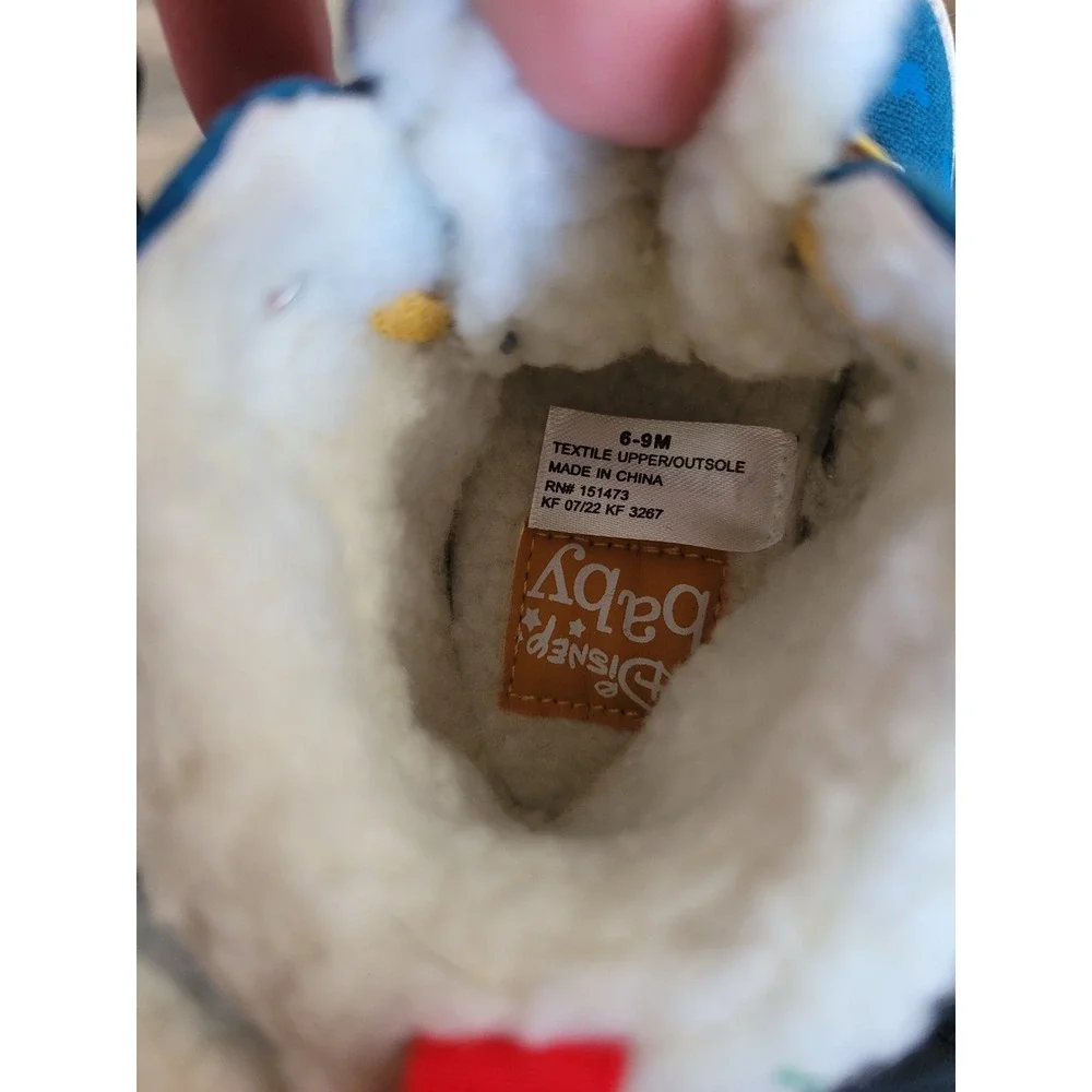 Disney Baby Mickey Mouse Blue Heart Faux Shearling High Top Crib Shoes 6-9M‎ #6